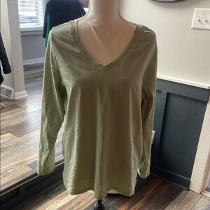 Olive Green V-Neck Women's Top